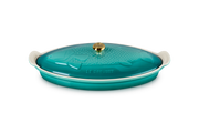 Le Creuset 1.75 qt. Fish Baker - Riviera with Gold Knob