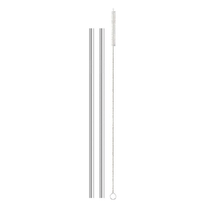 Stainless Steel Drinking Straws - Set of 2 with Cleaning Brush