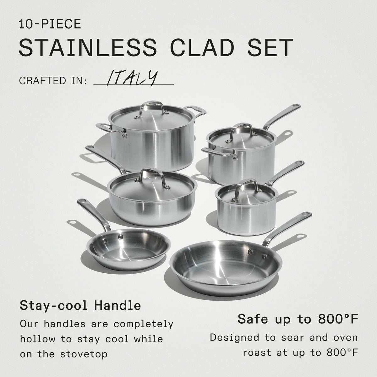Made In Stainless Clad 10 Piece Cookware Set