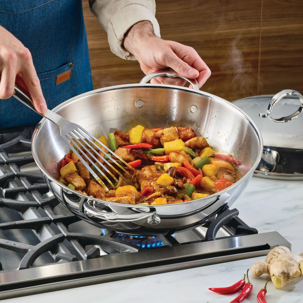 Hestan ProBond Luxe Polished Clad 14” Wok with Dome Lid