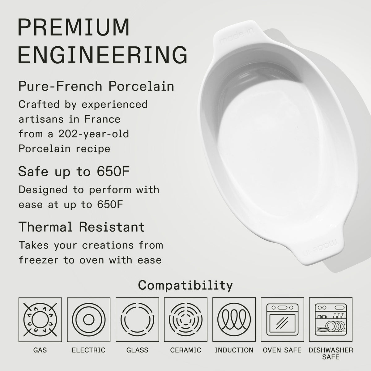 Made In 10 x 6.6 inch Oval Baker - White
