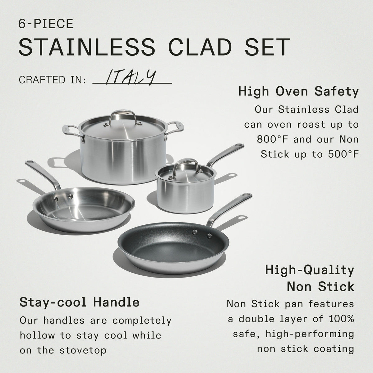 Made In Stainless Clad 6 Piece Cookware Set