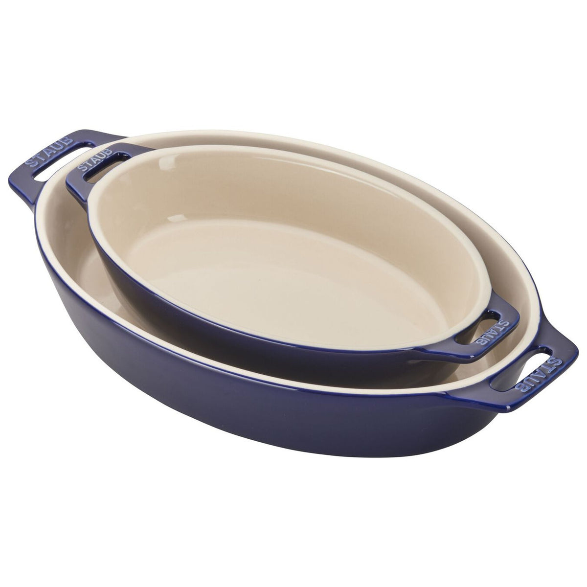 Staub Ceramic Oval Set of 2 Baking Dishes/Gratins - Dark Blue