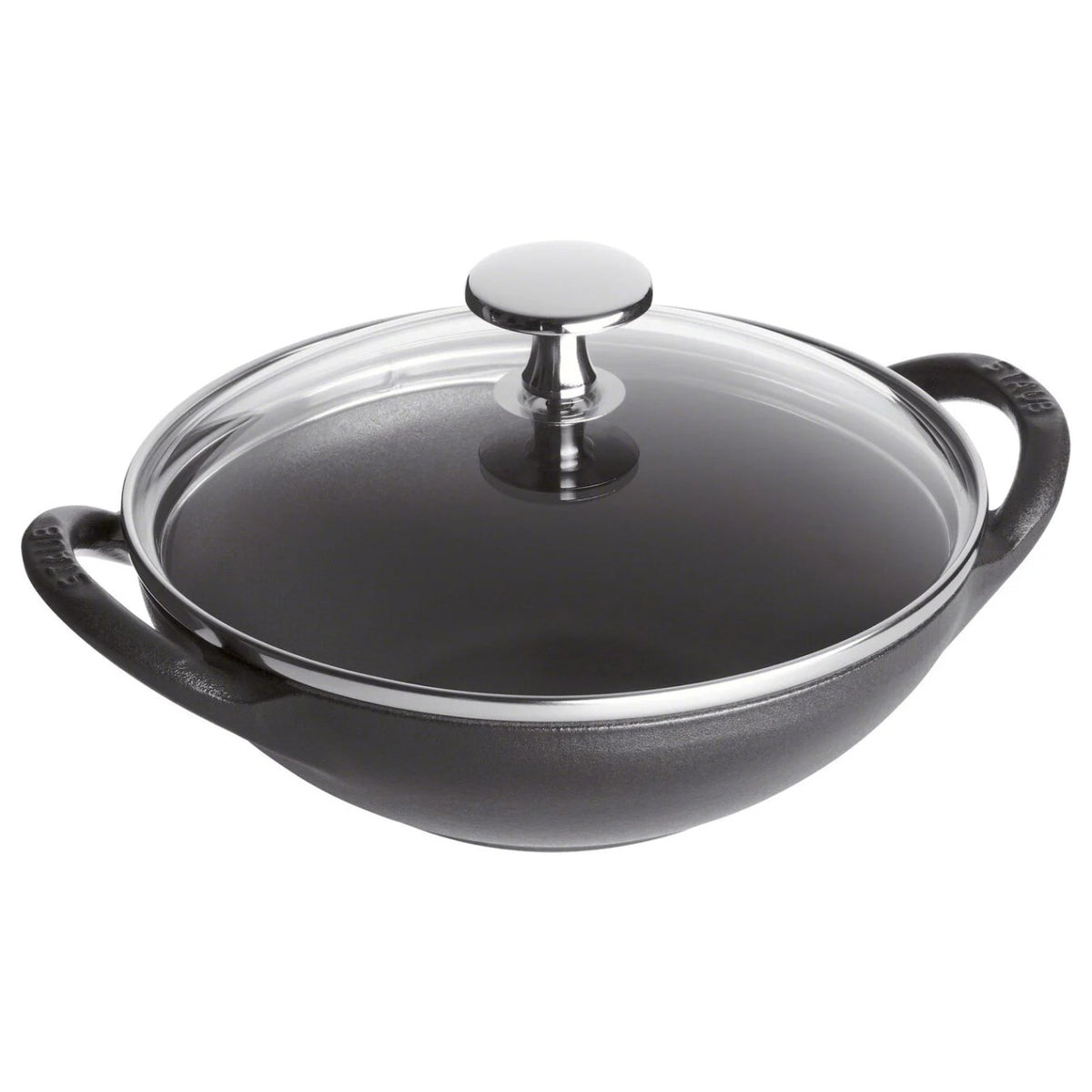 Staub Cast Iron 0.5 qt. Baby Wok with Glass Lid Matte Black
