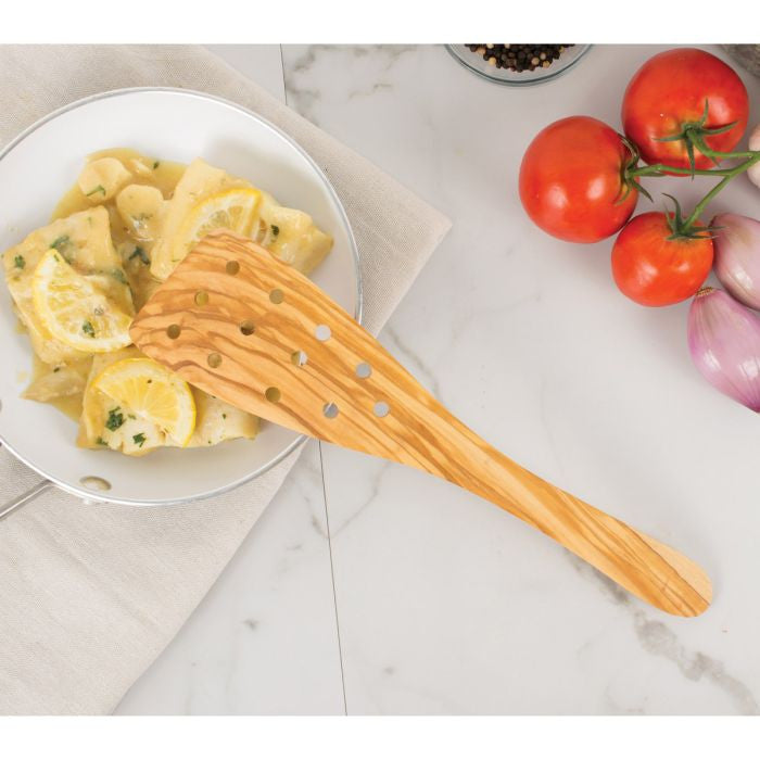 Olivewood Wide Slotted Spatula - 12.5”