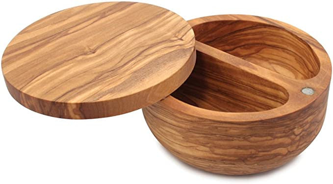 Swissmar Palermo Dual Bin Salt Keeper with Magnetic Lid - Olive Wood