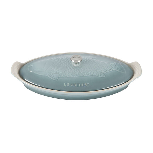 Le Creuset 1.75 qt. Fish Baker - Sea Salt with Stainless Steel Knob