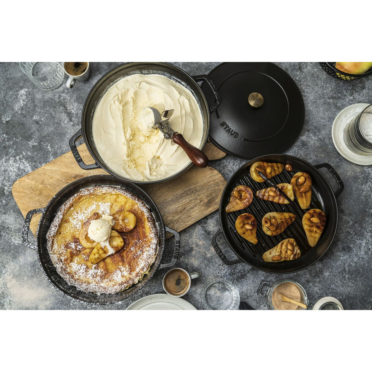 Staub 4 Piece Cast Iron Stackable Set - Matte Black
