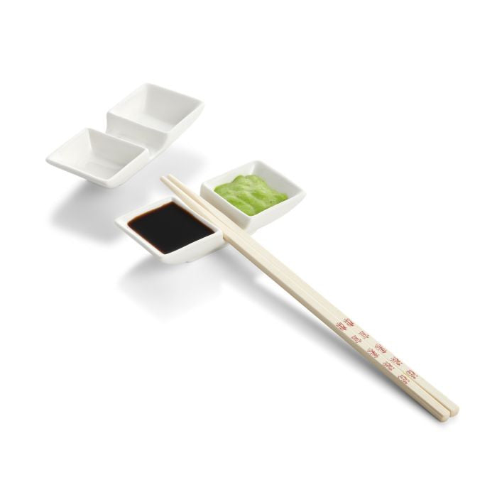 Helen’s Asian Kitchen 2-Section Sauce Dishes with Chopstick Rest - Set of 2