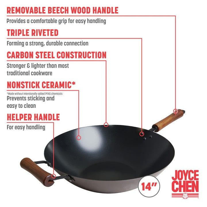 Joyce Chen Classic Series 14” Carbon Steel Ceramic Nonstick Stir Fry Pan