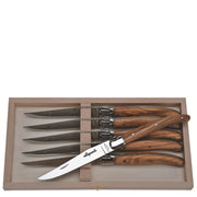 Jean Dubost Steak Knives with Olive Wood Handles in Tray - Set of 6