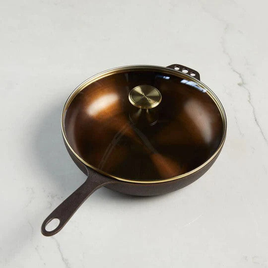 Smithey Cast Iron 11 inch Deep Skillet with Glass Lid