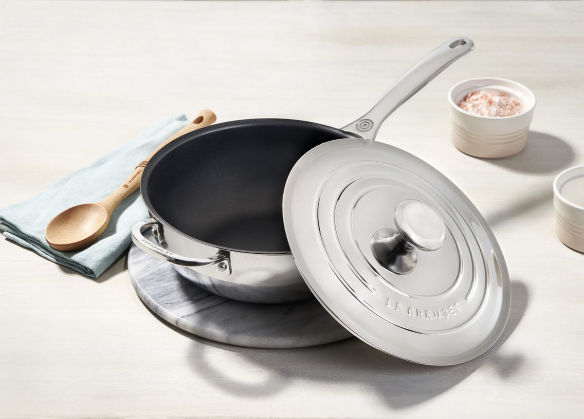 Le Creuset Premium Stainless Steel 3.5 qt. Nonstick Saucier with Lid