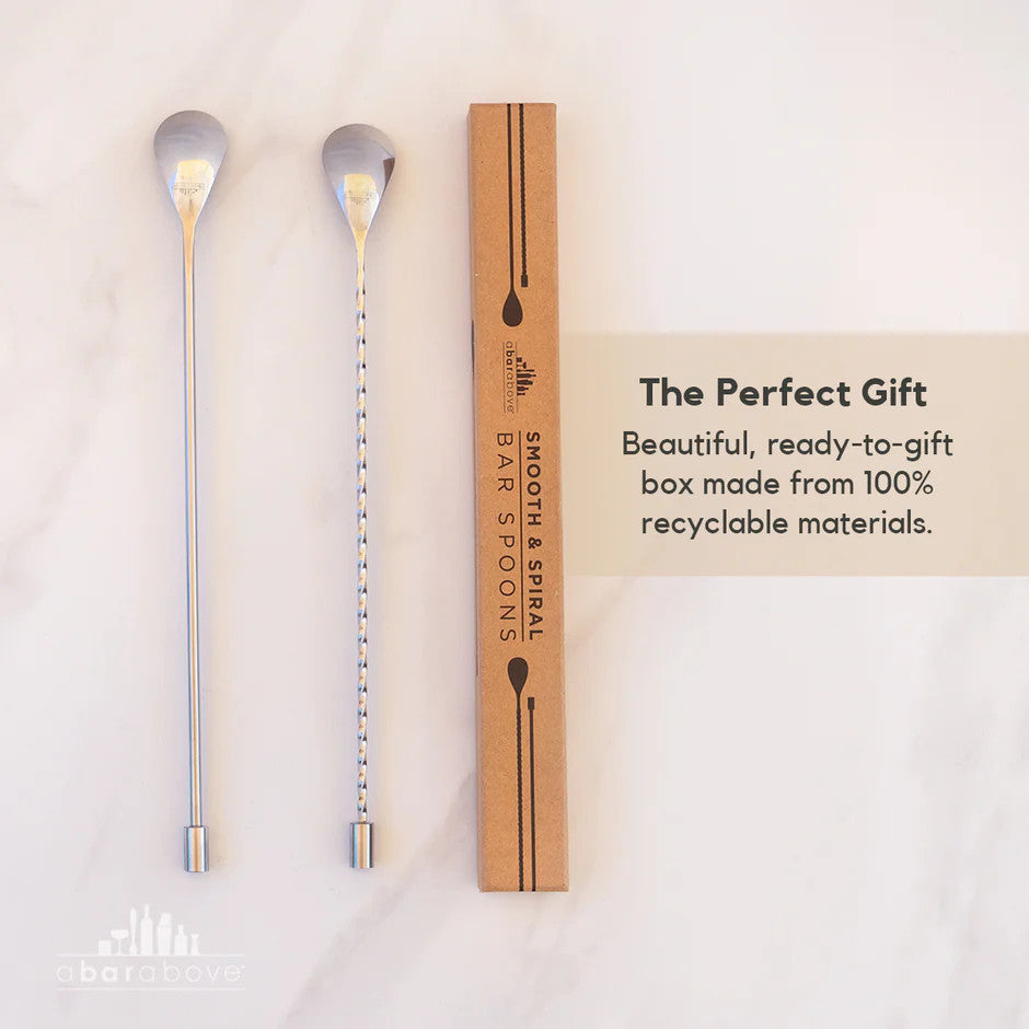 A Bar Above Stainless Steel Bar Spoons - Set of 2, 1 Spiral and 1 Smooth