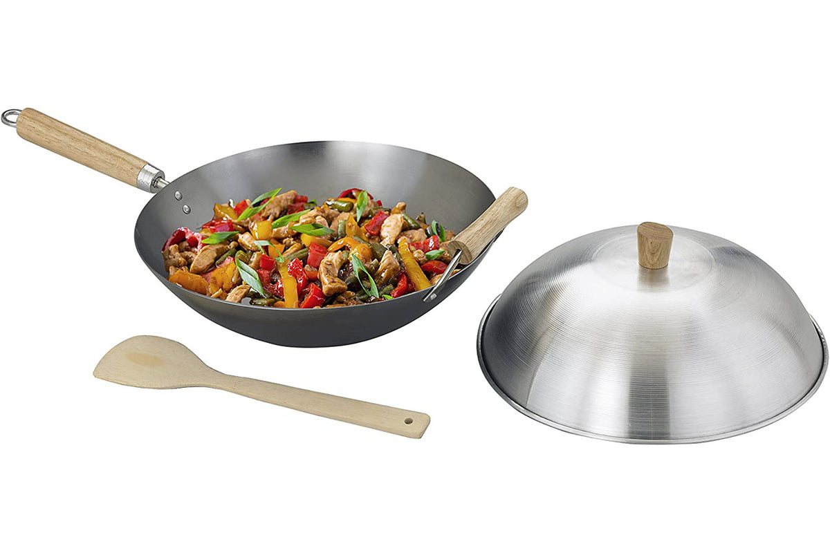 Helen's Asian Kitchen 4 Piece Carbon Steel Wok Set