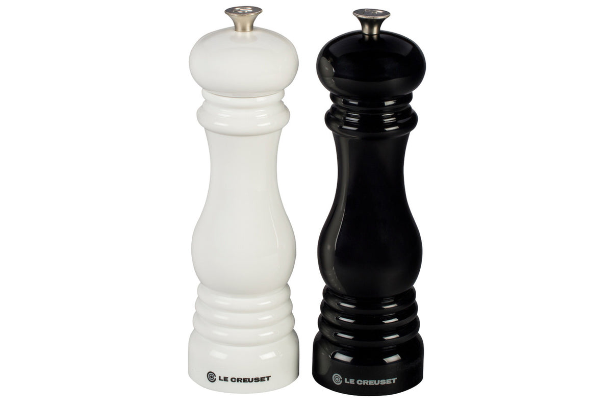 Le Creuset 8 Inch Salt and Pepper Mill Set Black and White
