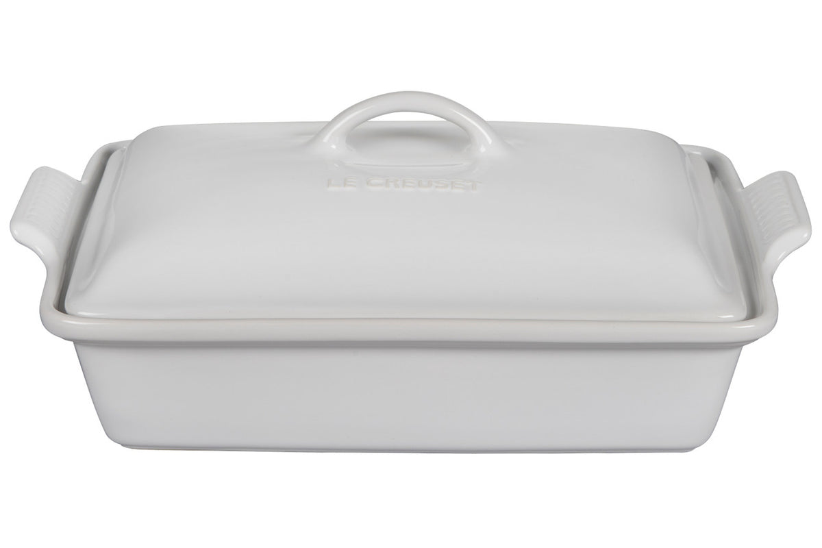 Le Creuset Stoneware Heritage 4 qt. Covered Rectangular Casserole - White