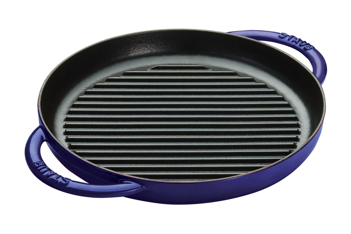 Staub Cast Iron 10 Inch Round Double Handle Pure Grill - Dark Blue